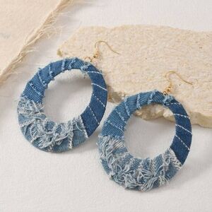 Distressed Denim Hoop Earrings NWT